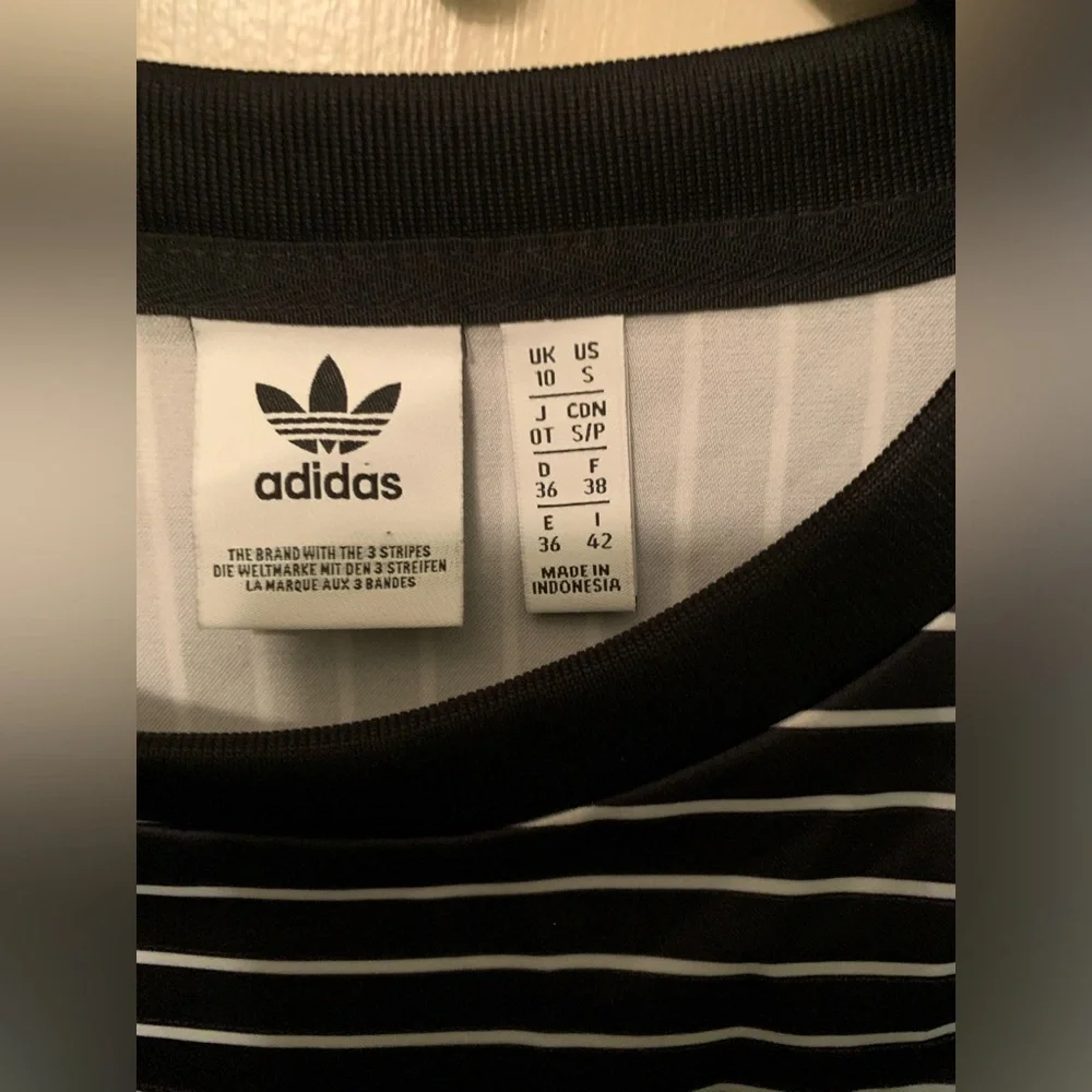 ✨⚡️💥Adidas Trefoil Originals Satin Black White Striped Tee Dress - Picture 12 of 15